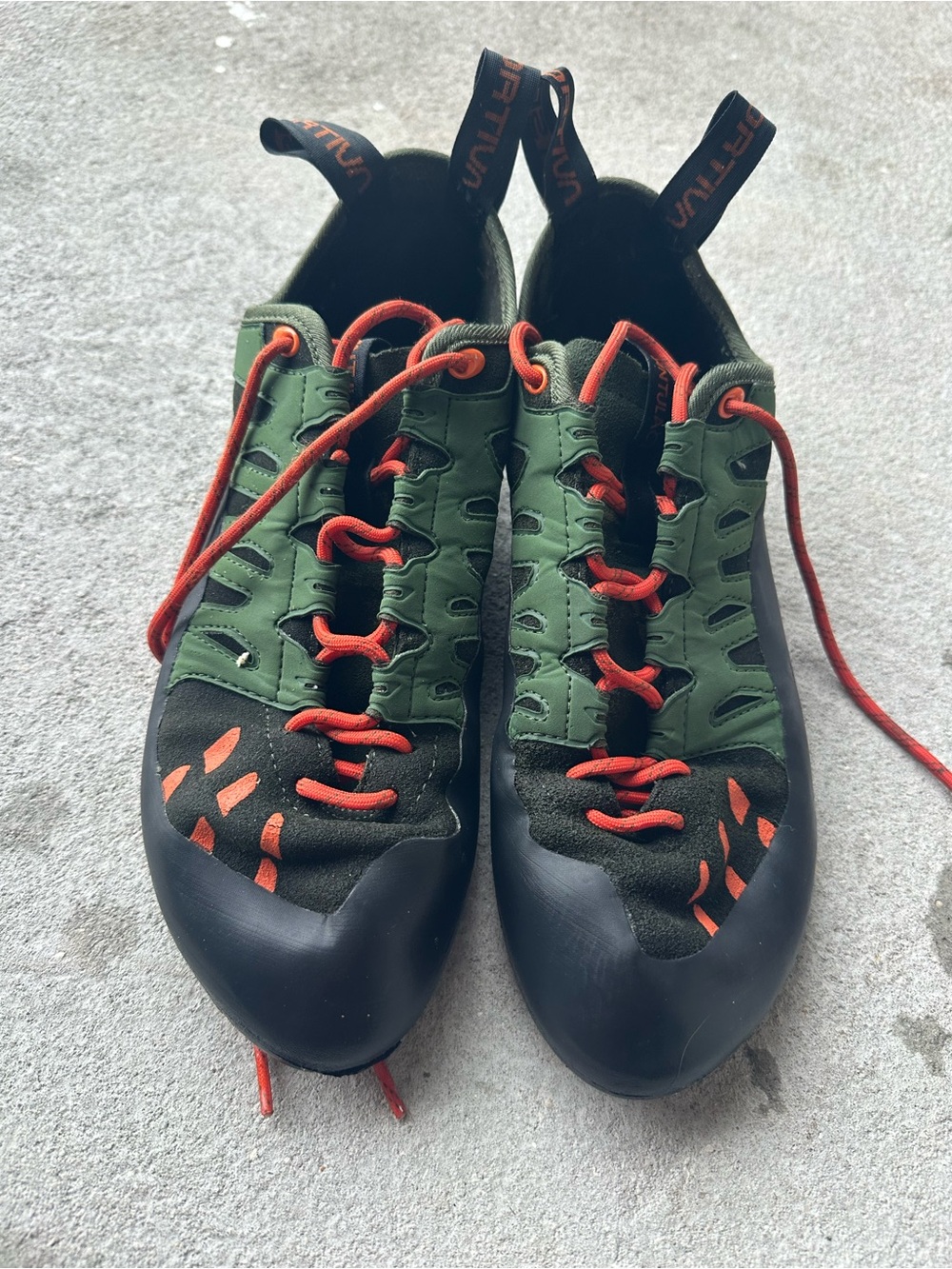La Sportiva Green and Orange Climbing Shoes